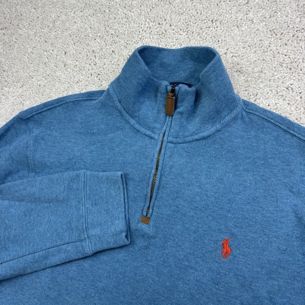 Polo Ralph Lauren Mens Medium Quarter Zip Pullover Blue 100% Cotton Pony Sweater